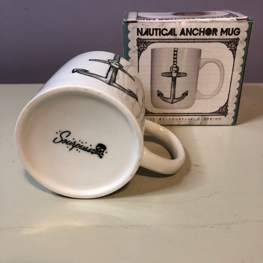 Sourpuss Nautical Anchor Coffee Mug Cup White New - Picture 4 of 6